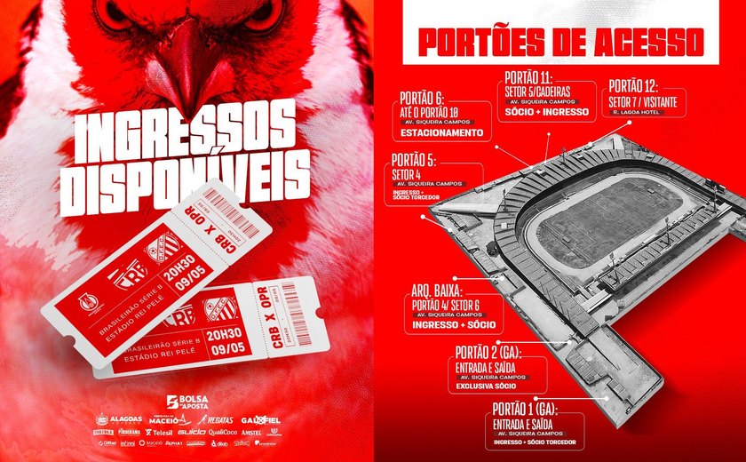 CRB começa a vender ingressos para jogo contra o Operário-PR nesta quarta (6)