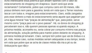 Professor de Universidade declara que 'pobre' deve ser afastado de shopping