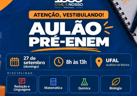Projeto 'O Mil é Nosso' realiza aulão para o Enem no domingo (27)