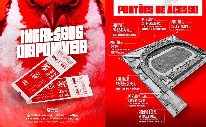 CRB começa venda de ingressos para jogo contra a Ponte Preta nesta terça-feira