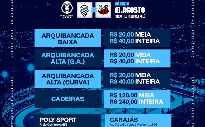 CSA baixa preço de ingressos e inicia vendas para encarar o Ituano