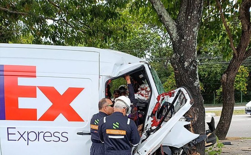 Condutor perde controle de van e colide em árvore na Fernandes Lima