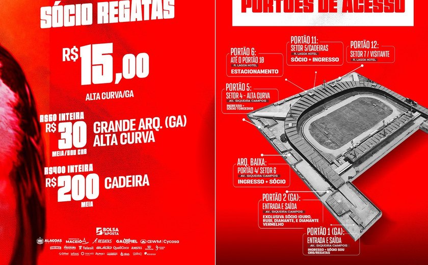 CRB inicia venda de ingressos para jogo contra o Fortaleza no Rei Pelé