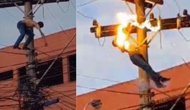 Homem alcoolizado sobe em poste de energia, se equilibra em fios, toma choque e morre