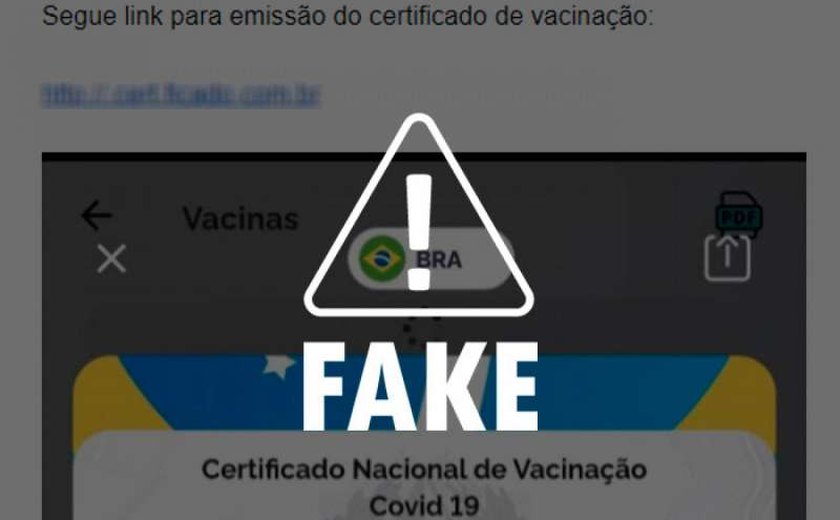 É fake! Ministério da Saúde não envia certificado de vacinação contra Covid-19 por e-mail