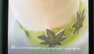 PM interrompe festa com bolo alusivo ao consumo de maconha e encontra objetos associados ao uso de drogas