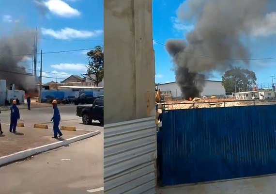 Incêndio em máquina mobiliza 11 bombeiros durante obra no Jaraguá, em Maceió