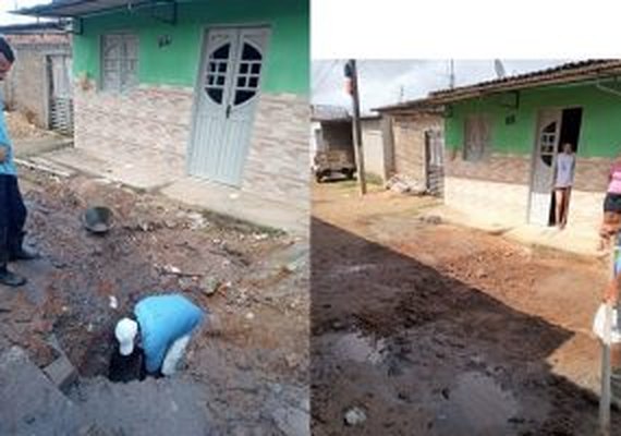 Casal conserta vazamento que afetava abastecimento de bairro de Arapiraca