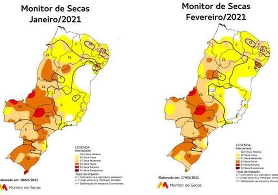 Monitor de Secas registra o fenômeno em 100% de seis estados nordestinos em fevereiro