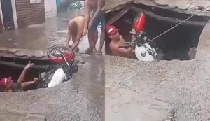 Entregador de gás e motocicleta são ''engolidos''  por cratera em Maceió