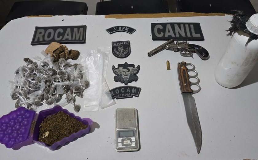 Jovem é preso com arma e drogas durante patrulhamento em Girau do Ponciano