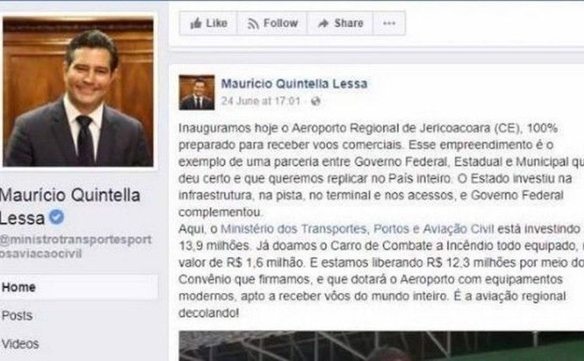 Ministro dos Transportes usa assessoria do ministério para cuidar de suas redes pessoais