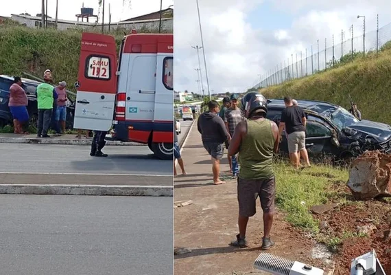 Motorista perde controle e colide contra dois postes no Lago da Perucaba, em Arapiraca