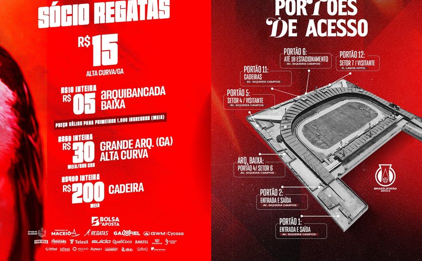 CRB abre nesta terça venda de ingressos para duelo contra o Criciúma