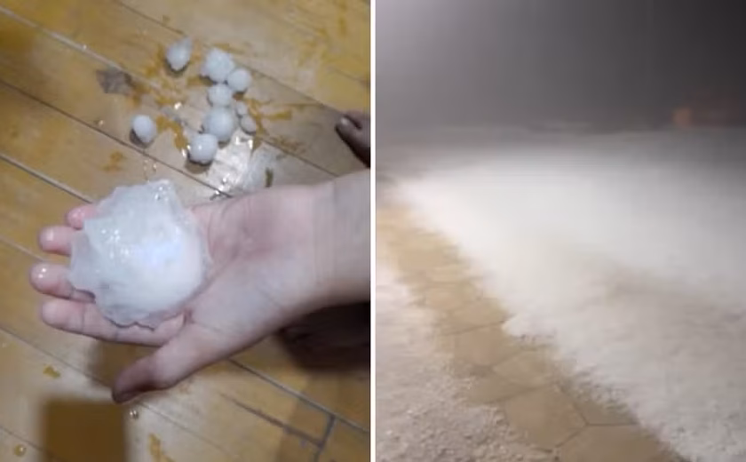 Pedras de granizo do tamanho de bolas de tênis atingem o Paraná e deixam quintal parecendo coberto de neve