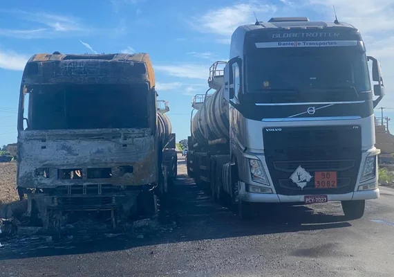 Caminhão-tanque pega fogo e motorista fica ferido na BR-101, em São Miguel dos Campos