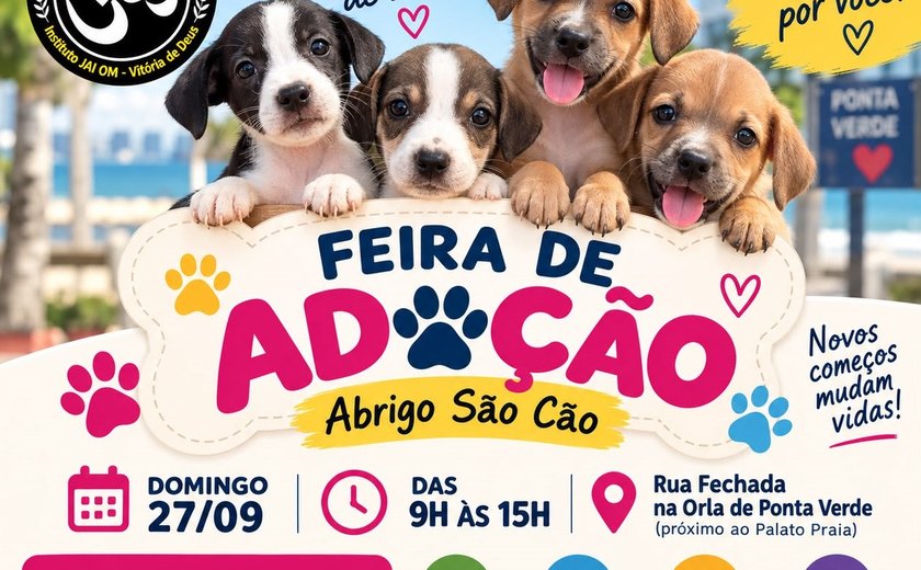 Feira de Adoção do Abrigo São Cão acontece neste domingo, na orla de Ponta Verde