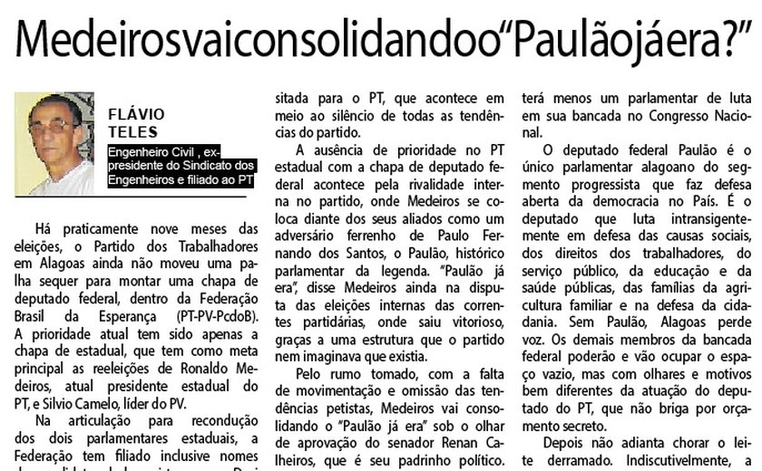 Artigo de Flávio Teles avalia atuação do PT/AL em ano eleitoral