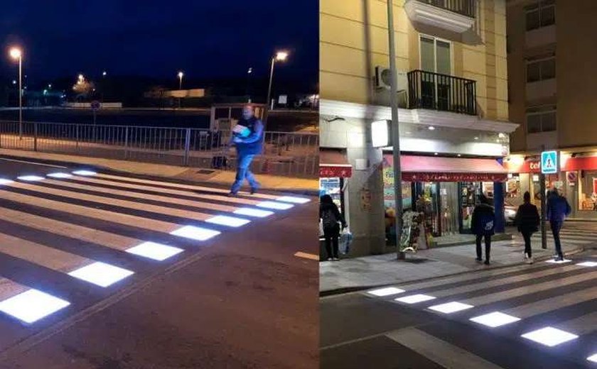 Faixa inteligente de pedestres na Espanha acende luz LED para avisar aos motoristas