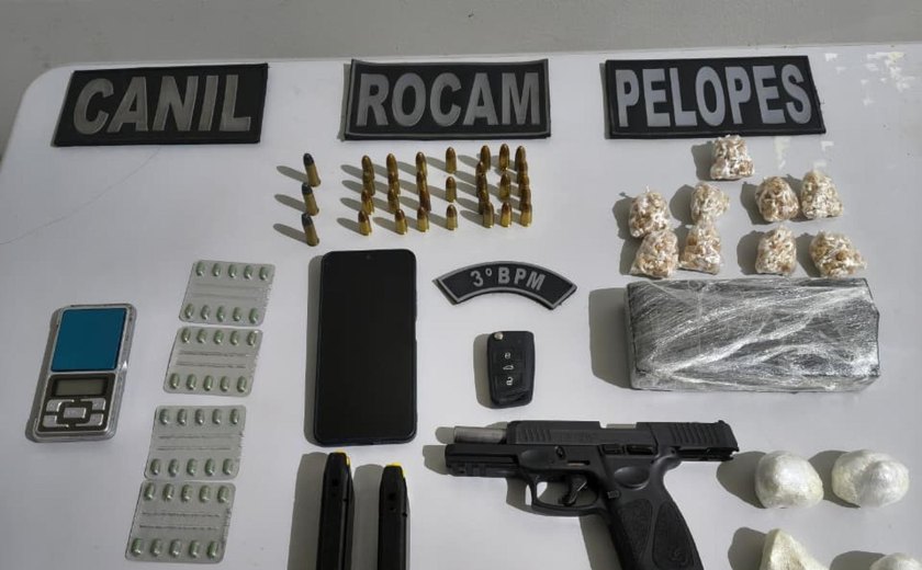 PM apreende drogas, arma e veículo durante operações em Arapiraca