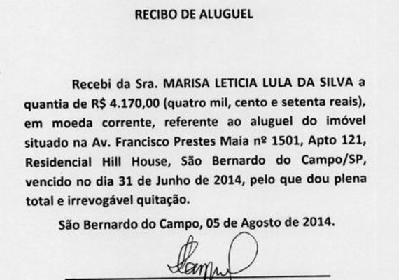 Recibo apresentado pelo ex-presidente Lula tem data que não existe