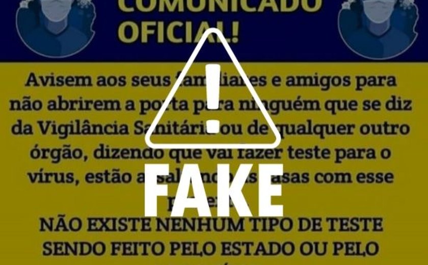 Comunicado atribuído às Vigilâncias Sanitárias de Maceió e de Alagoas é falso