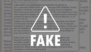 Carta aberta de empresários sobre descumprimento de decreto é falsa