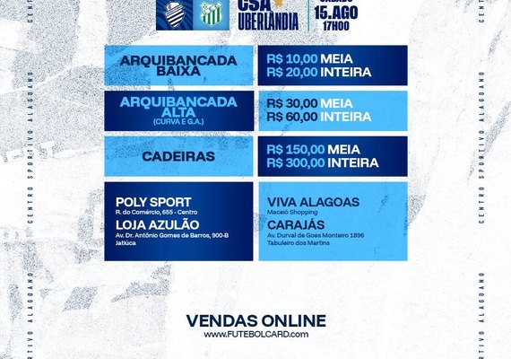 CSA inicia venda de ingressos para jogo que vale o acesso contra o Uberlândia