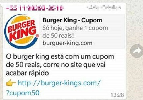 Golpe no WhatsApp com cupom falso do Burger King volta a circular