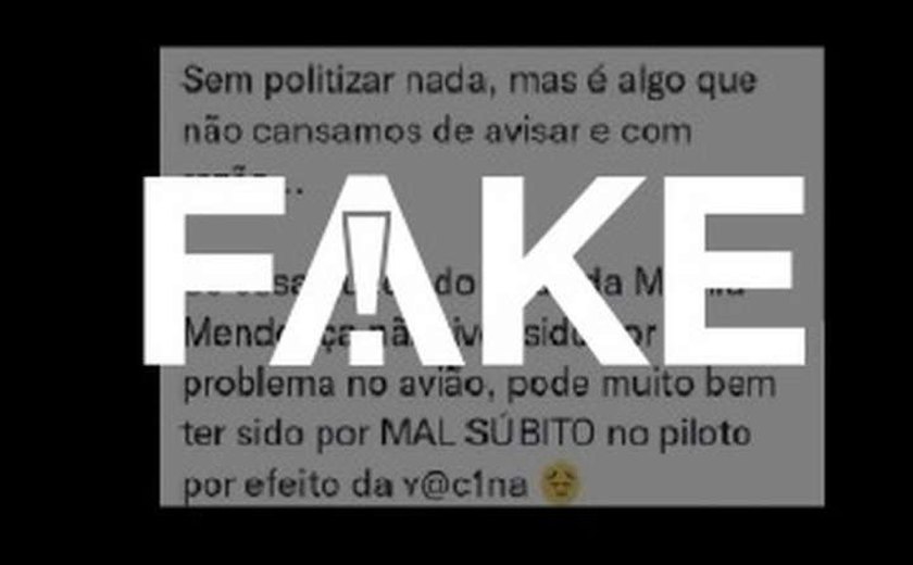 É #FAKE mensagem que relaciona queda de avião a mal súbito do piloto por vacina