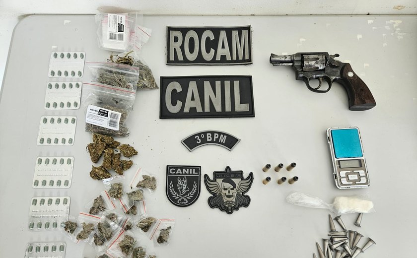 PM/AL combate tráfico e apreende drogas e arma em três cidades do interior