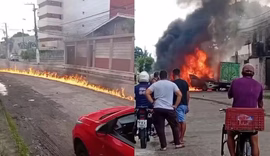 Carro arrasta moto e causa explosão após briga de trânsito em Fortaleza