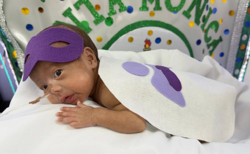 Maternidade Santa Mônica faz book de Carnaval com bebês e alerta para cuidados durante a folia