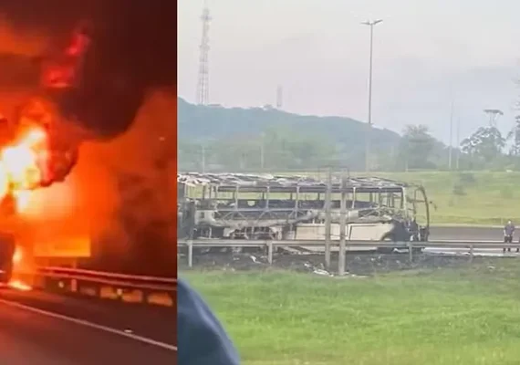 Ônibus com atletas de natação pega fogo e adolescentes saem às pressas 'só com a roupa do corpo' em SC