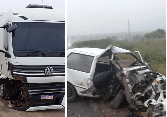 Acidente entre caminhão e carro de passeio deixa duas pessoas feridas no Sertão de Alagoas
