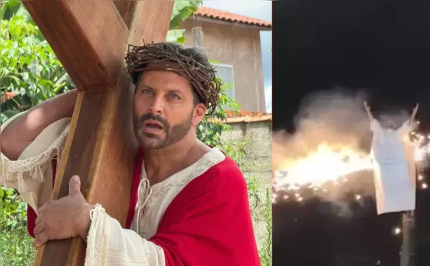 Roupa do ator Henri Castelli pega fogo durante A Paixão de Cristo