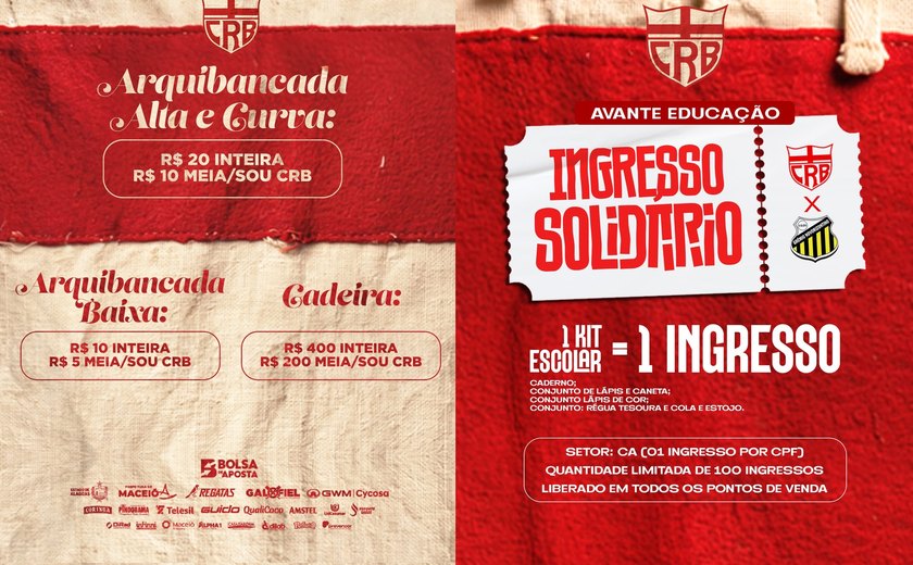 CRB inicia venda de ingressos para duelo contra o Novorizontino pela Série B