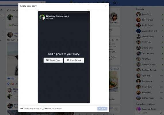 Facebook inicia testes para envio de stories através do desktop