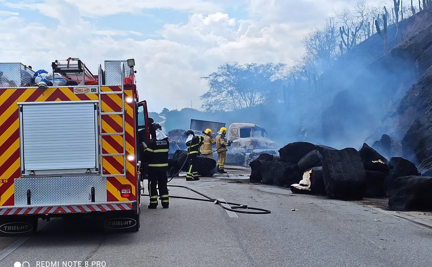 Caminhão pega fogo na BR-101 em Porto Real do Colégio; tráfego é liberado em uma faixa